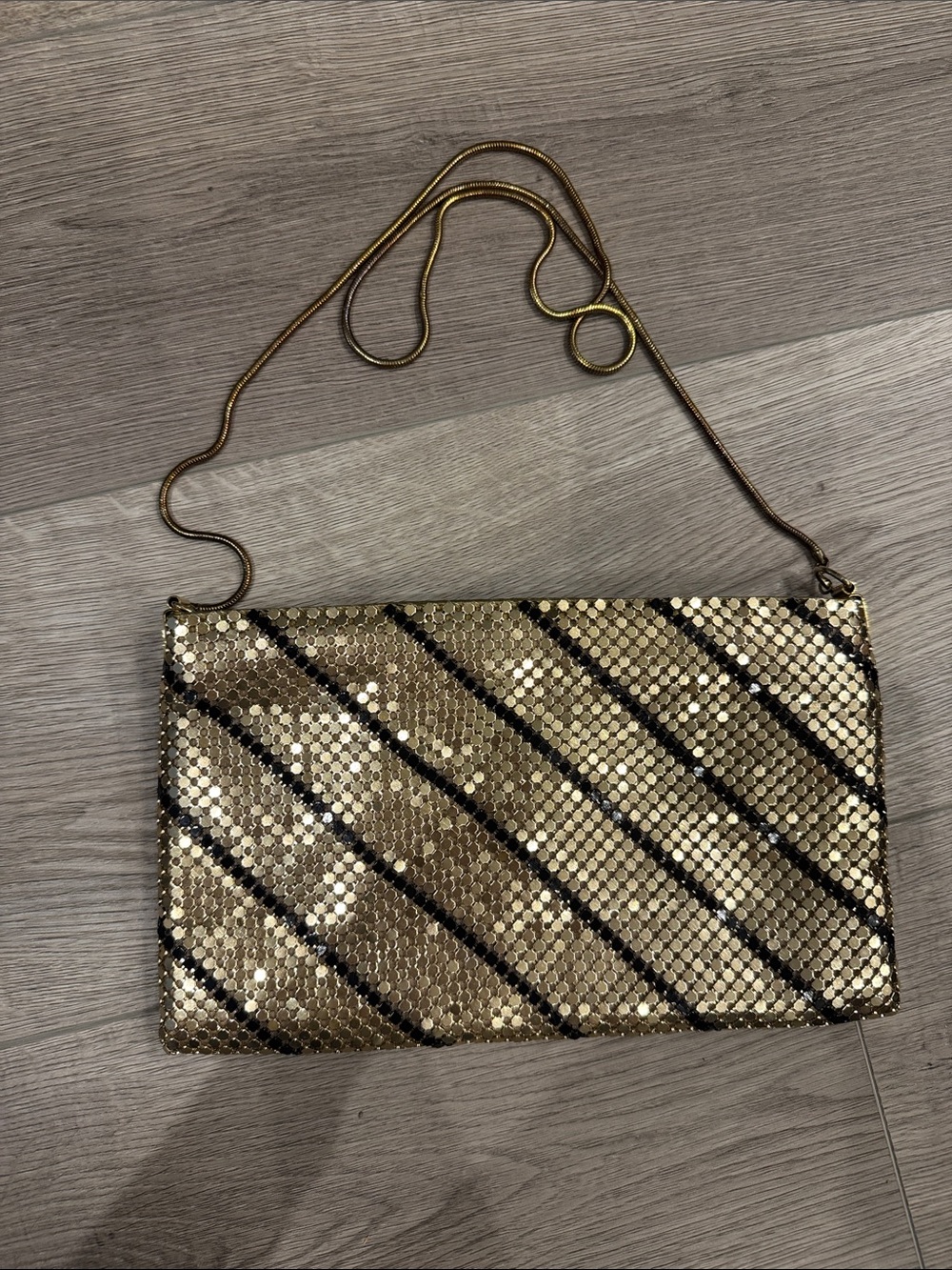 Vintage Whiting & Davis Gold and Black Sequin Crossbody Clutch